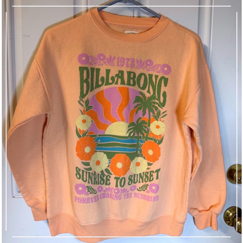BILLABONG Womens girl beachy surfer  Graphic Sweatshirt Peach Orange Small S